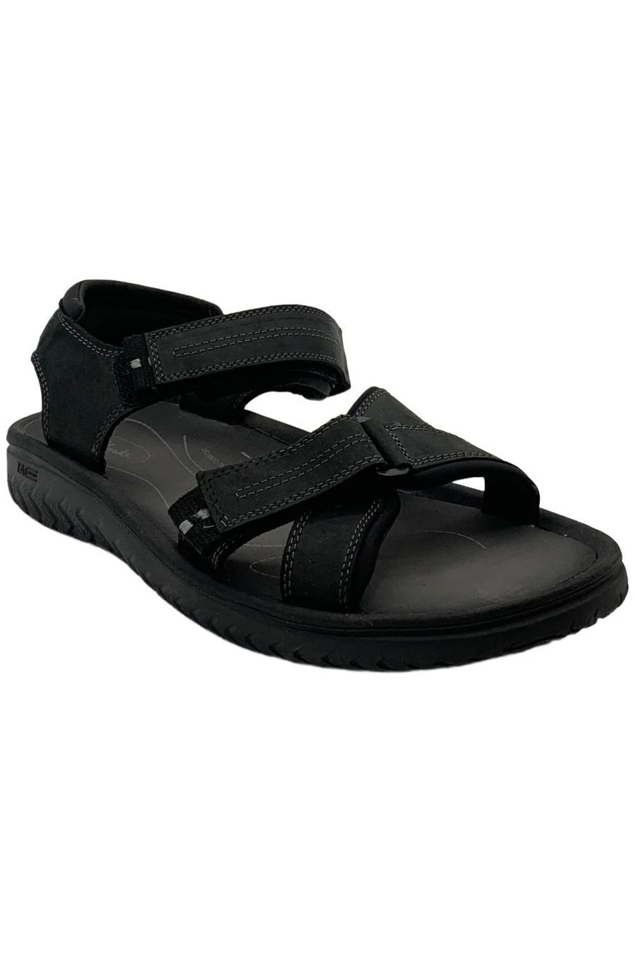 Clarks Men's Wesley Shore Strappy Sandals Black Leather - Medium